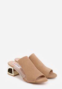 Renee - Ciemnobeżowe Transparentne Klapki na Słupku z Wkładką ze Skóry Naturalnej Neveliza. Okazja: na co dzień. Kolor: beżowy. Materiał: skóra. Sezon: wiosna, lato. Obcas: na słupku. Styl: casual #8