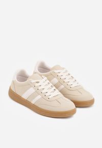Born2be - Beżowe Sneakersy na Kauczukowej Podeszwie z Geometrycznym Motywem Vikioria. Okazja: na co dzień. Kolor: beżowy. Materiał: kauczuk. Wzór: geometria #2
