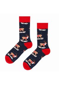 His Story - Tematyczne Skarpetki Bawełniane - Renifery na Granatowym Niebie. Kolor: niebieski. Materiał: elastan, bawełna, poliamid #3