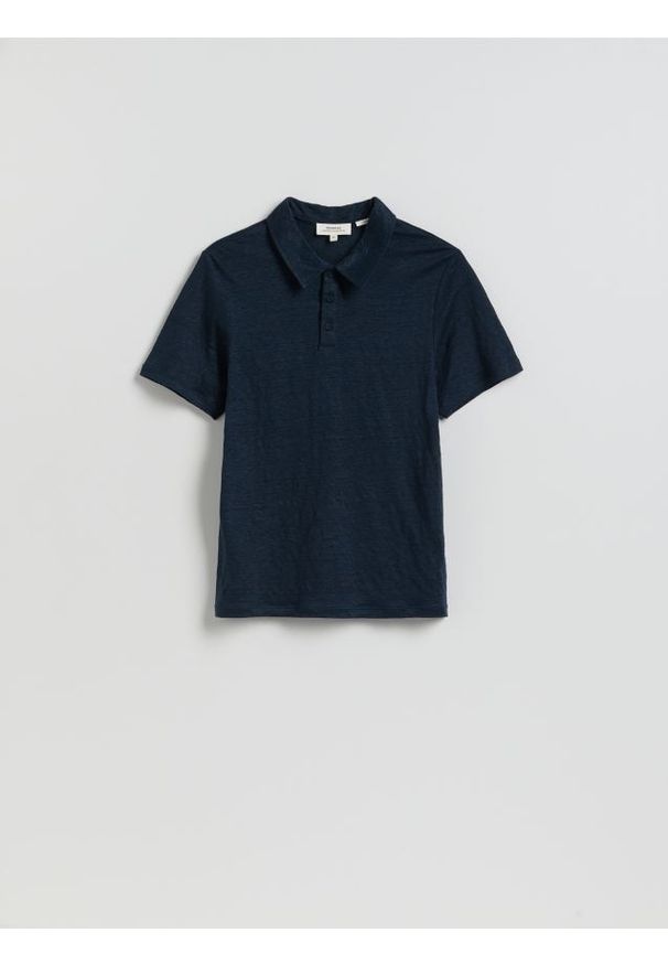 Reserved - Lniana koszulka polo - granatowy. Typ kołnierza: polo. Kolor: niebieski. Materiał: len