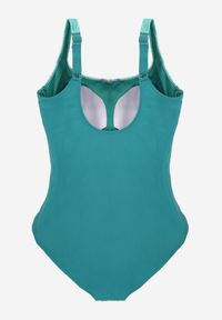 Born2be - Zielony Gładki Strój Kąpielowy Jednoczęściowy z Akwarelowym Printem Amalidoe. Kolor: zielony. Materiał: len. Wzór: nadruk, gładki #6