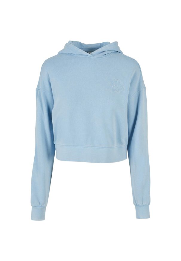 Bluza z kapturem krótka z frotte haftowany w kwiaty dla kobiet Urban Classics. Typ kołnierza: kaptur. Kolor: niebieski. Długość: krótkie. Wzór: kwiaty, haft