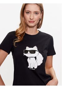 Karl Lagerfeld - KARL LAGERFELD T-Shirt Ikonik 2.0 Choupette 230W1703 Czarny Regular Fit. Typ kołnierza: dekolt w karo. Kolor: czarny. Materiał: bawełna