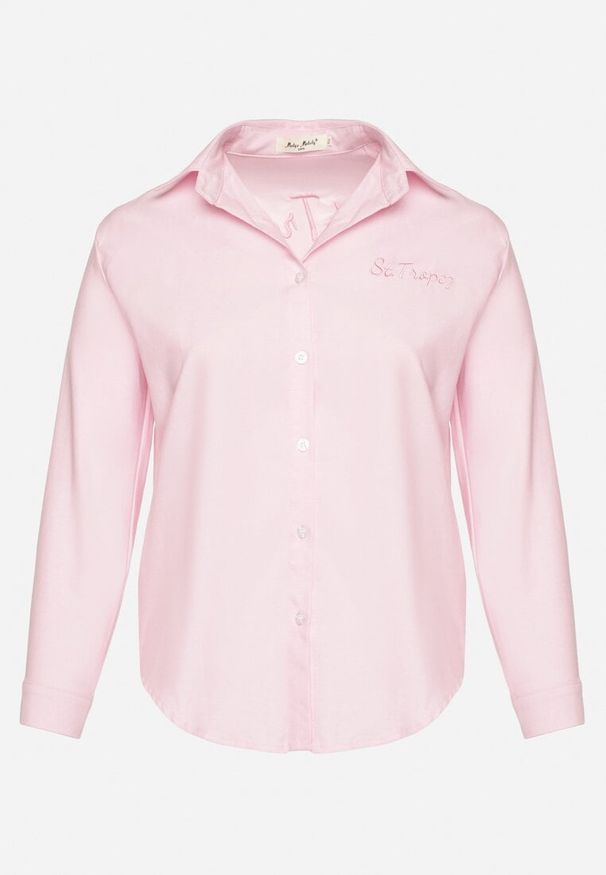 Born2be - Różowa Koszula z Bawełną i Ozdobnym Napisem Firriva. Okazja: na co dzień. Kolor: różowy. Materiał: bawełna. Wzór: napisy. Styl: casual, elegancki