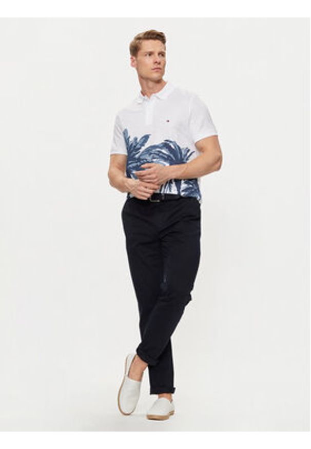 TOMMY HILFIGER - Tommy Hilfiger Polo Palm Print MW0MW34758 Biały Regular Fit. Typ kołnierza: polo. Kolor: biały. Materiał: bawełna. Wzór: nadruk