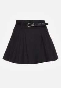Renee - Czarne Rozkloszowane Spódnico-Spodenki Plisowane High Waist z Paskiem Bastorea. Okazja: na spacer. Stan: podwyższony. Kolor: czarny. Materiał: tkanina. Styl: elegancki #5