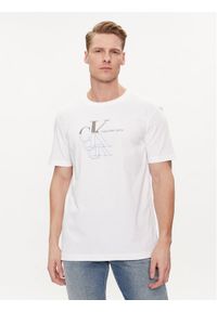 Calvin Klein Jeans T-Shirt Monogram Echo J30J325352 Biały Regular Fit. Kolor: biały. Materiał: bawełna