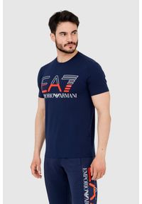 EA7 Emporio Armani - EA7 T-shirt męski granatowy z dużym logo. Kolor: niebieski