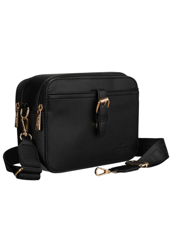 Czarna listonoszka damska mała torebka na ramię crossbody ze skóry ekologicznej Peterson PTN MX04-P. Kolor: czarny. Materiał: skórzane. Rozmiar: małe. Rodzaj torebki: na ramię