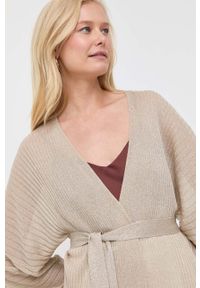 MAX&Co. kardigan damski kolor beżowy lekki. Kolor: beżowy. Materiał: dzianina, prążkowany. Wzór: ze splotem #2