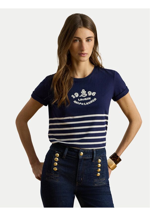 Lauren Ralph Lauren - LAUREN RALPH LAUREN T-Shirt 200B21056001 Granatowy Relaxed Fit. Kolor: niebieski. Materiał: bawełna
