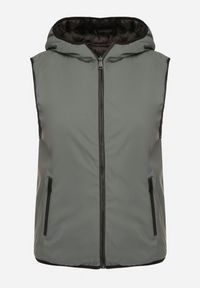 Born2be - Zielona Dwustronna Kamizelka z Kapturem Zdobiona Pikowanymi Przeszyciami Tuliona. Okazja: na spacer. Typ kołnierza: kaptur. Kolekcja: plus size. Kolor: zielony. Materiał: jeans. Wzór: aplikacja. Styl: elegancki #7