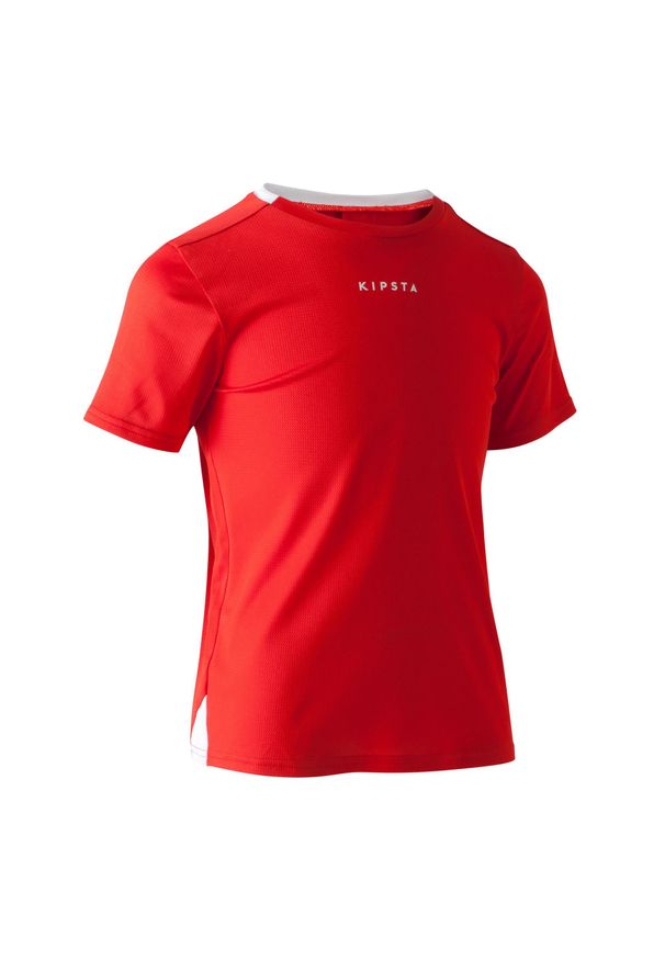 KIPSTA - Koszulka do piłki nożnej dla dzieci Kipsta Essential. Kolor: czerwony. Materiał: poliester, materiał. Sezon: lato. Sport: piłka nożna