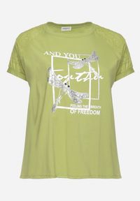 Born2be - Jasnozielony Bawełniany T-shirt z Nadrukiem z Przodu Salaura. Kolor: zielony. Materiał: bawełna. Wzór: nadruk. Sezon: lato #4
