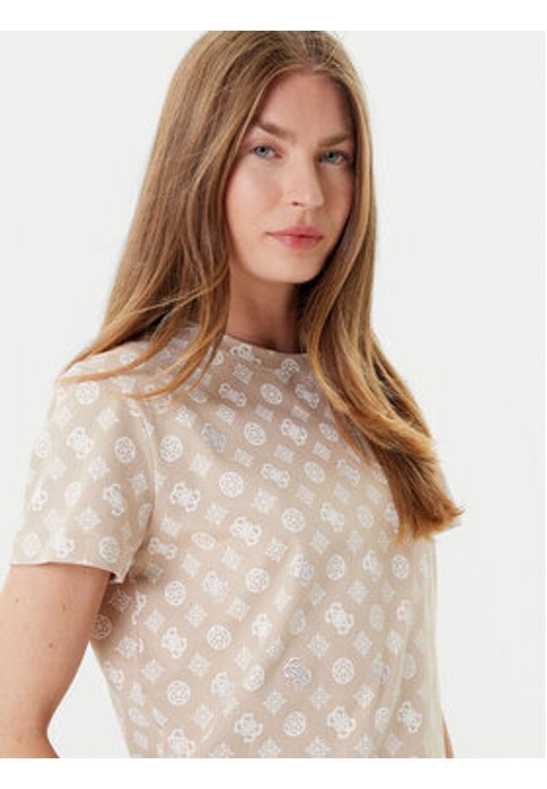 Guess T-Shirt V5YI04 I3Z14 Beżowy Regular Fit. Kolor: beżowy. Materiał: bawełna