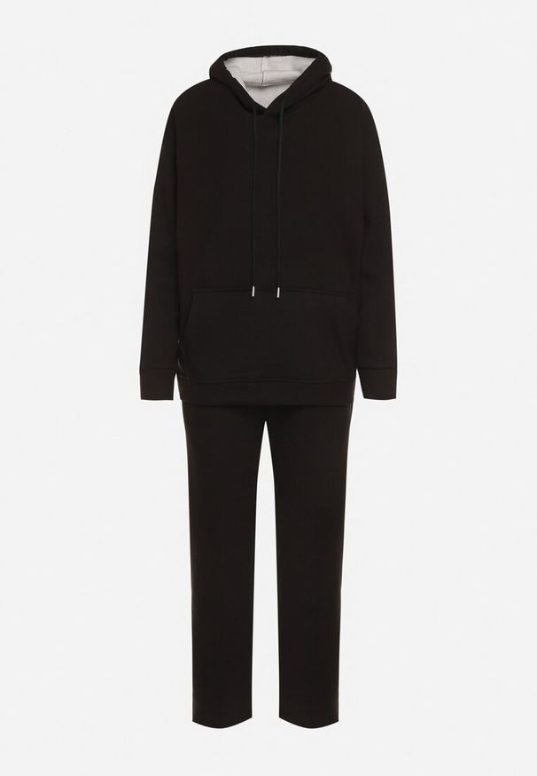 Born2be - Czarny Bawełniany Komplet Dresowy z Bluzą i Spodniami Zansira. Kolor: czarny. Materiał: bawełna, dresówka. Sport: turystyka piesza