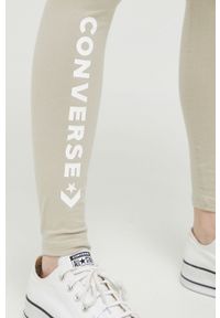 Converse legginsy damskie kolor beżowy z nadrukiem. Stan: podwyższony. Kolor: beżowy. Materiał: dzianina. Wzór: nadruk #4