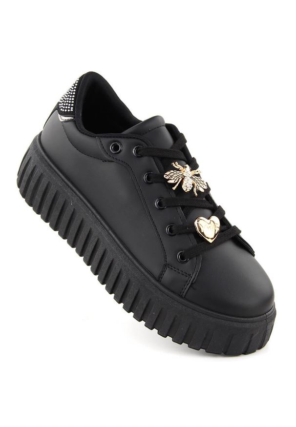 Półbuty sportowe damskie na platformie czarne NEWS 4756. Kolor: czarny. Materiał: skóra ekologiczna. Obcas: na platformie. Styl: sportowy