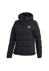 Adidas - Kurtka adidas Helionic Soft Hooded Down FT2577 - czarna. Okazja: na co dzień. Typ kołnierza: kaptur. Kolor: czarny. Materiał: puch, nylon, elastan, materiał. Wzór: aplikacja. Styl: casual, klasyczny