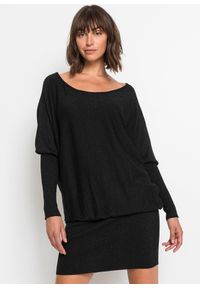 bonprix - Sukienka dzianinowa z lejącej mieszanki wiskozy. Kolor: czarny. Materiał: dzianina, wiskoza. Styl: elegancki #1