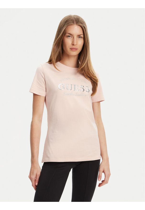 Guess T-Shirt V5YI12 J1314 Różowy Regular Fit. Kolor: różowy. Materiał: bawełna