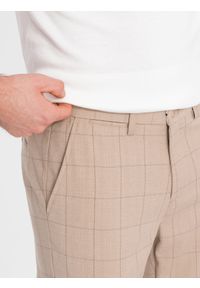 Ombre Clothing - Męskie spodnie o klasycznym kroju w delikatną kratę - piaskowe V2 OM-PACP-0187 - XXL. Materiał: poliester, materiał, wiskoza. Styl: klasyczny #6