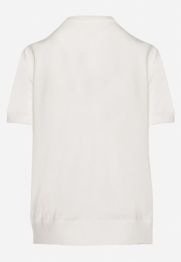 Born2be - Biała Wiskozowa Bluzka z Perełkami Cyrkoniami i Aplikacjami Kwiatków Tessia. Kolor: biały. Materiał: wiskoza. Wzór: aplikacja, kwiaty. Styl: elegancki