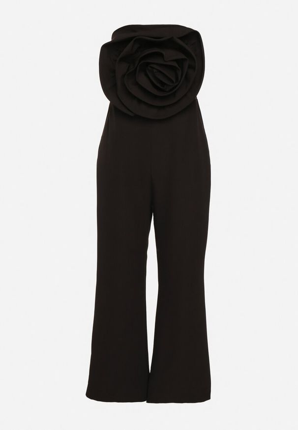 Born2be - Czarny Kombinezon bez Rękawów z Dużą Kwiatową Aplikacją i Kieszeniami Talemia. Okazja: na imprezę. Kolor: czarny. Długość rękawa: bez rękawów. Wzór: aplikacja, kwiaty. Styl: elegancki