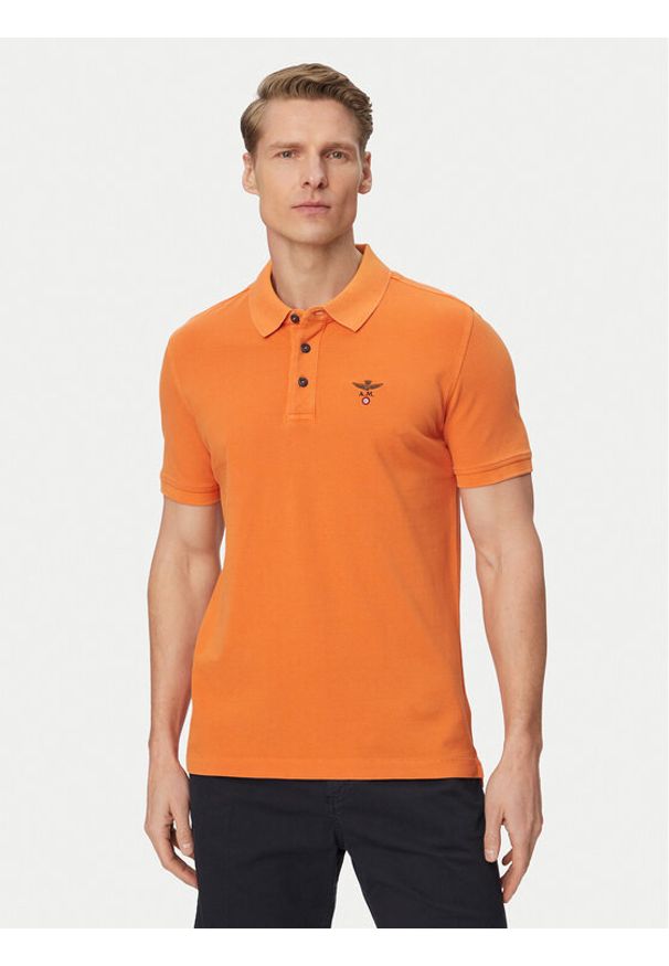 Aeronautica Militare Polo 261PO1925UP00406 Pomarańczowy jasny Regular Fit. Typ kołnierza: polo. Kolor: pomarańczowy. Materiał: bawełna