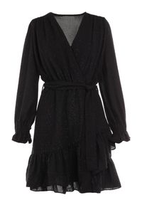 Born2be - Czarna Sukienka Pronynome. Kolor: czarny. Materiał: tkanina, guma. Wzór: aplikacja. Typ sukienki: kopertowe. Długość: mini #5