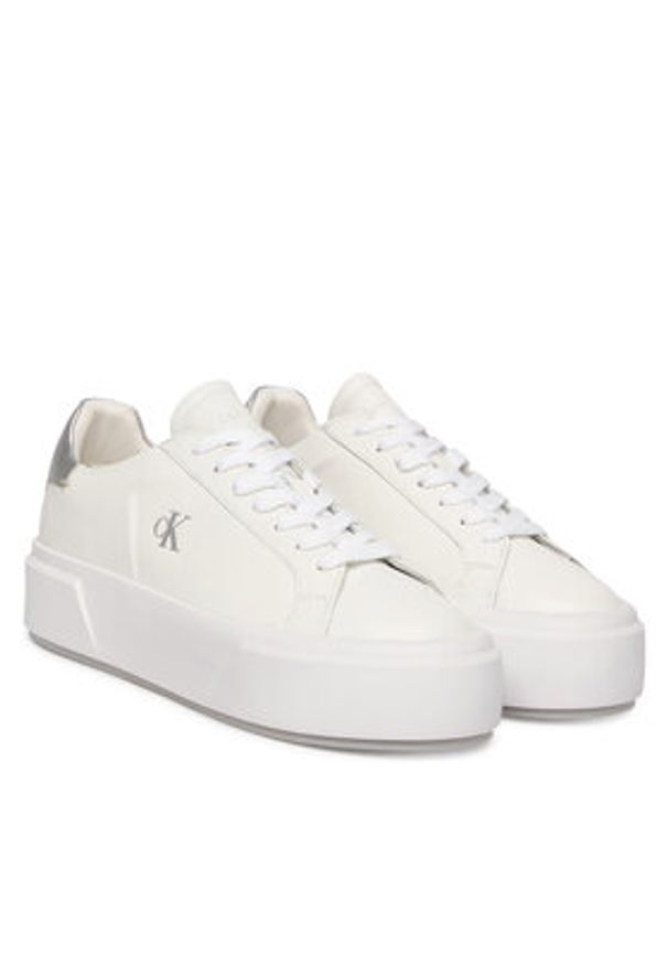 Calvin Klein Sneakersy Flatform Lace Up Lth Met YW0YW01929 Biały. Kolor: biały. Materiał: skóra