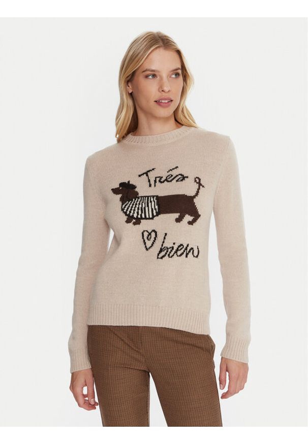 Weekend Max Mara Sweter Nitra 2525366292 Beżowy Regular Fit. Kolor: beżowy. Materiał: syntetyk