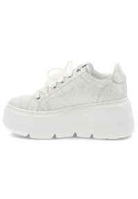 CheBello - Srebrne Sneakersy Chebello Stylowe Obuwie Damskie Na Platformie. Okazja: na co dzień. Kolor: srebrny. Materiał: materiał. Szerokość cholewki: normalna. Wzór: aplikacja. Obcas: na platformie. Styl: elegancki #4