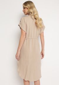 Born2be - Beżowa Koszulowa Sukienka Midi z Wiskozy na Guziki z Troczkiem i Wycięciami Alicana. Typ kołnierza: kołnierzyk klasyczny. Kolor: beżowy. Materiał: wiskoza. Typ sukienki: koszulowe. Styl: klasyczny. Długość: midi #3