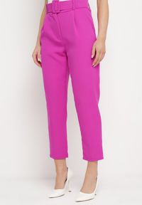 Born2be - Fioletowe Spodnie z Paskiem Ioleinaa. Kolor: fioletowy. Materiał: materiał, koronka. Wzór: jednolity. Styl: elegancki #1
