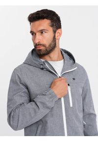 Ombre Clothing - Lekka sportowa męska kurtka z polarową podszewką – szara V3 OM-JANP-0136 - XXL. Typ kołnierza: kołnierzyk stójkowy. Kolor: szary. Materiał: polar. Wzór: aplikacja, ze splotem, nadruk, melanż. Styl: sportowy #5