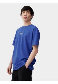 4f - T-shirt oversize gładki męski. Kolor: niebieski. Materiał: dzianina, bawełna. Wzór: gładki