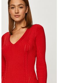 TwinSet - Twinset - Sukienka. Kolor: czerwony. Materiał: dzianina. Długość rękawa: długi rękaw. Wzór: gładki. Typ sukienki: dopasowane #3