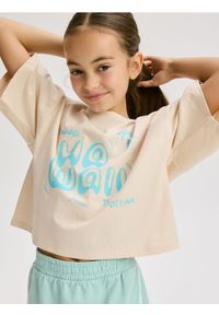 Reserved - Bawełniany t-shirt z nadrukiem - beżowy. Kolor: beżowy. Materiał: bawełna. Wzór: nadruk