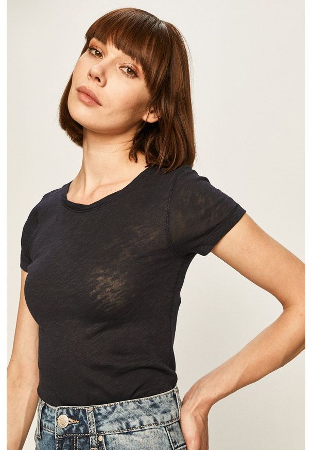 Marc O'Polo - T-shirt. Okazja: na co dzień. Typ kołnierza: polo. Kolor: niebieski. Materiał: dzianina. Styl: casual