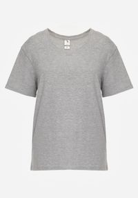 Renee - Jasnoszary T-shirt Nikoneus. Typ kołnierza: dekolt w kształcie V. Kolekcja: plus size. Kolor: szary. Materiał: dzianina. Długość rękawa: krótki rękaw. Długość: krótkie. Wzór: gładki. Styl: klasyczny #7
