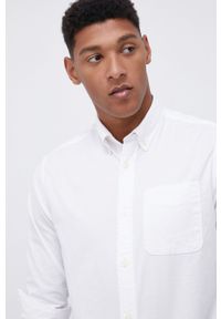 Premium by Jack&Jones Koszula męska kolor biały slim z kołnierzykiem button-down. Typ kołnierza: button down. Kolor: biały. Materiał: tkanina, bawełna. Długość rękawa: długi rękaw. Długość: długie. Wzór: gładki #1