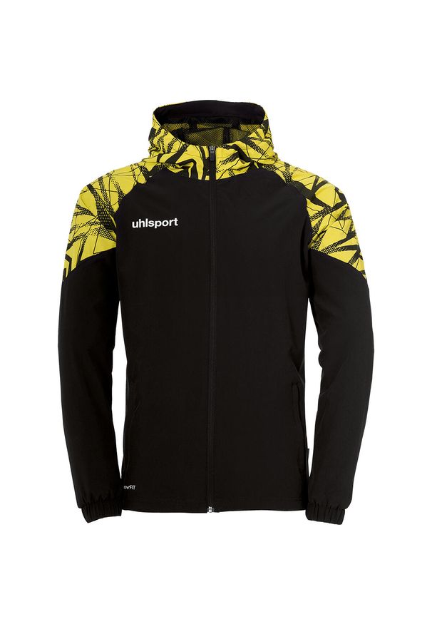 UHLSPORT - Tkana bluza z kapturem dla dzieci Uhlsport Goal 25 Evo. Typ kołnierza: kaptur. Kolor: czarny, biały, zielony, wielokolorowy. Materiał: poliester