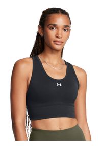 Biustonosz treningowy damski Under Armour Vanish Seamless Mid Bra - czarny. Kolor: czarny. Materiał: materiał, nylon, dzianina, elastan. Sport: fitness, kolarstwo