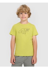 4f - 4F T-shirt regular z nadrukiem chłopięcy - czarny 152 (11-12 lat). Okazja: na co dzień. Kolor: żółty. Materiał: jersey, bawełna, materiał. Długość rękawa: krótki rękaw. Długość: krótkie. Wzór: nadruk. Sezon: lato. Styl: casual, klasyczny, sportowy #1