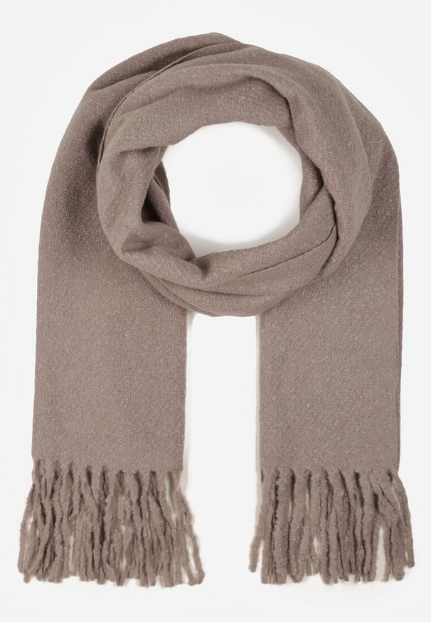 Born2be - Szary Klasyczny Szalik Zdobiony Frędzlami Vetilana. Okazja: do pracy. Kolor: szary. Materiał: jeans. Wzór: aplikacja. Styl: klasyczny