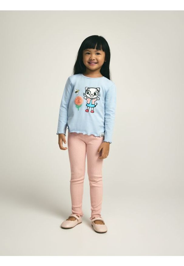 Reserved - Prążkowane legginsy - brzoskwiniowy. Kolor: pomarańczowy. Materiał: prążkowany