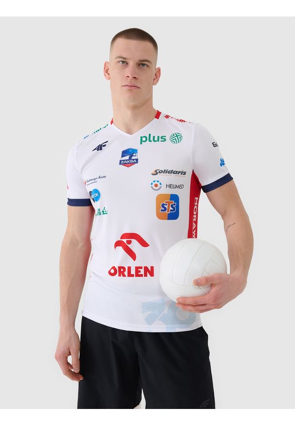 4f - Koszulka meczowa replika domowa z sezonu 2024/25 męska 4F x Zaksa Kędzierzyn Koźle - multikolor. Okazja: do domu. Typ kołnierza: dekolt w serek. Kolor: wielokolorowy. Materiał: dzianina, materiał, syntetyk, włókno. Wzór: ze splotem, gładki, nadruk. Styl: sportowy, klasyczny