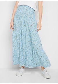 bonprix - Spódnica maxi z falban. Kolor: niebieski. Materiał: bawełna #1