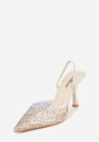 Born2be - Beżowe Transparentne Szpilki z Odkrytą Piętą i Cyrkoniami na Nosku Ilunatia. Okazja: na co dzień, na randkę, na ślub cywilny, na wesele. Kolor: beżowy. Materiał: jeans. Obcas: na szpilce. Styl: casual, elegancki, wizytowy #6